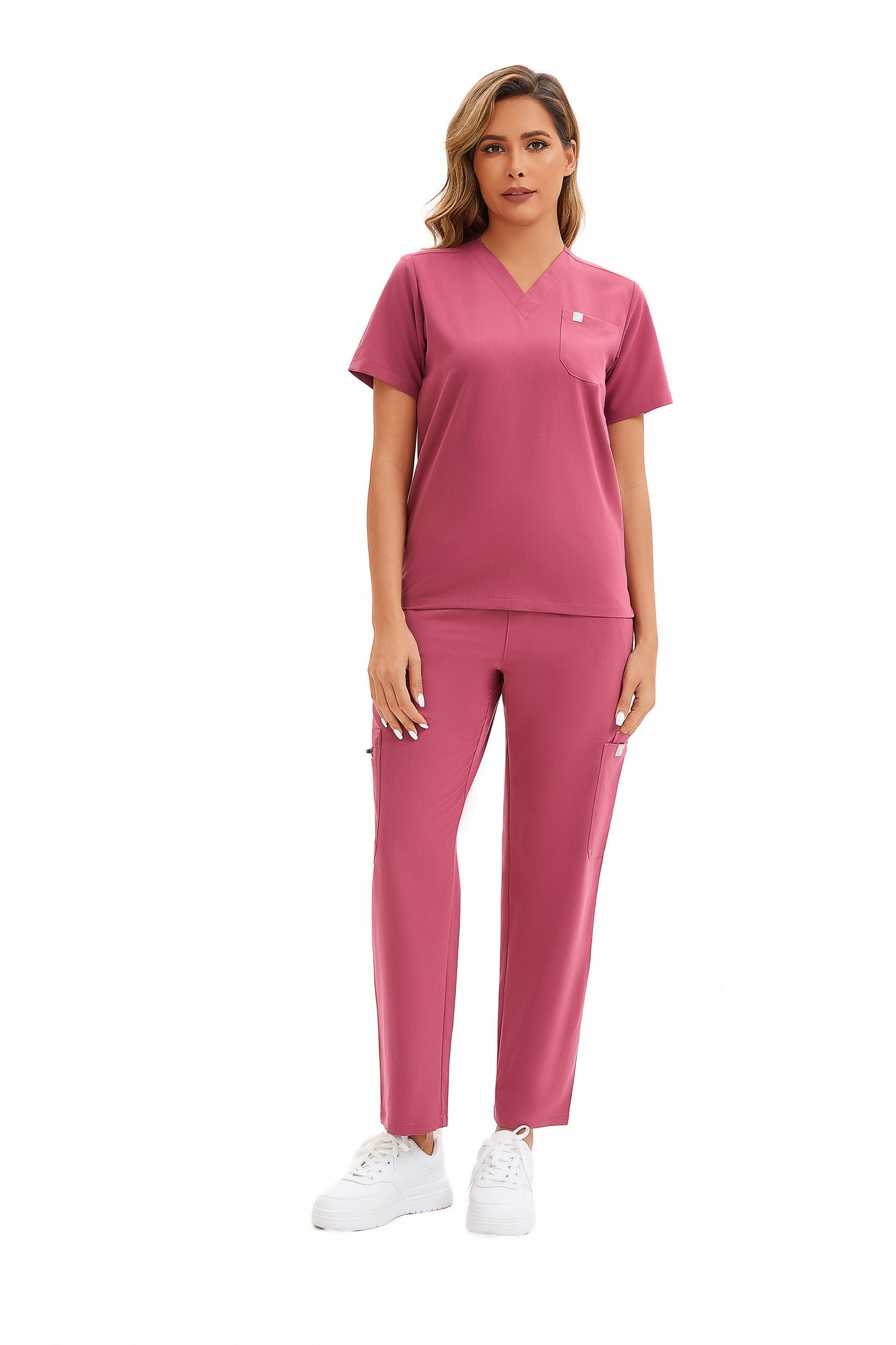 Enwinz Elena Women's One Pocket Scrub Top Deep Coral Pink