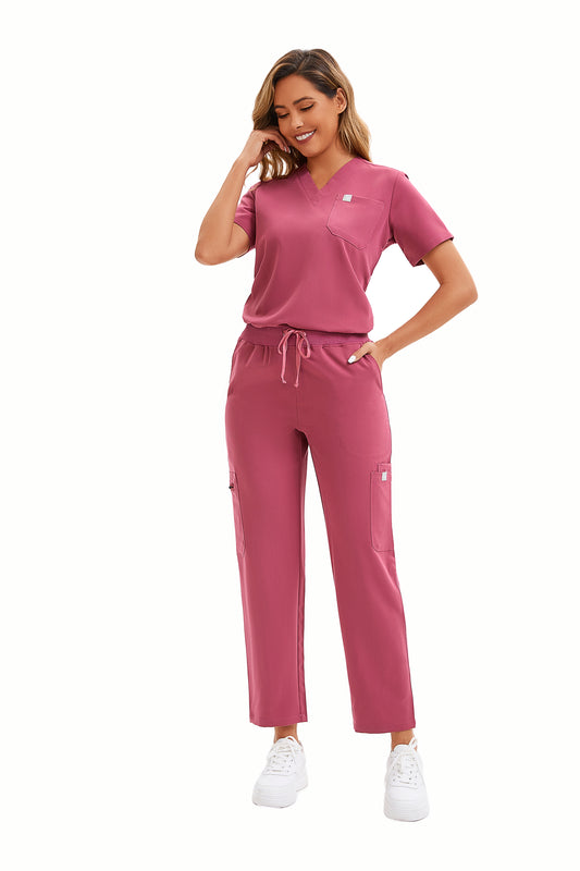 Enwinz Elena Women's One Pocket Scrub Top Deep Coral PinkENWINZ Scrubs- Shop Medical Uniforms