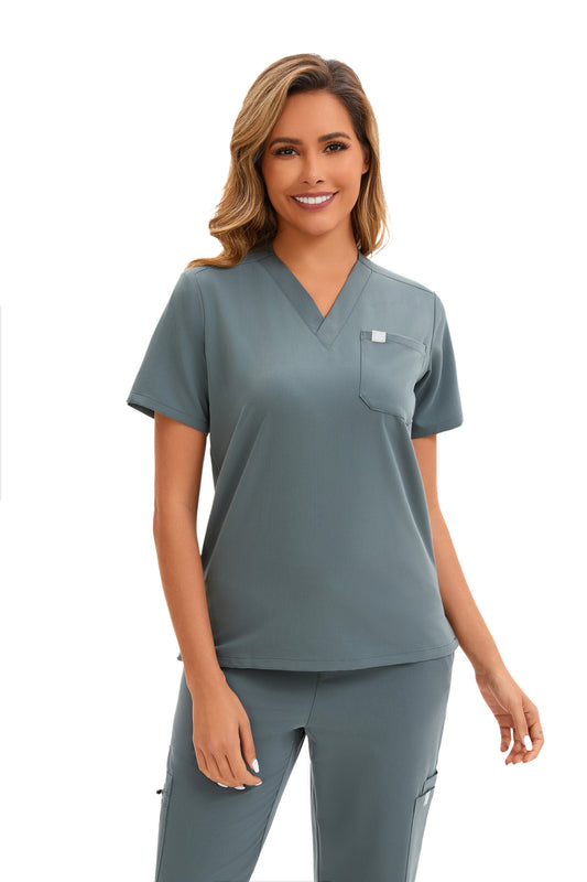 Enwinz Elena Women's One Pocket Scrub Top– Charcoal grey-Modern FitENWINZ Scrubs- Shop Medical Uniforms