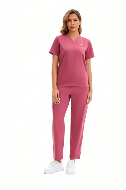 Enwinz Elena Women's One Pocket Scrub Top Deep Coral Pink