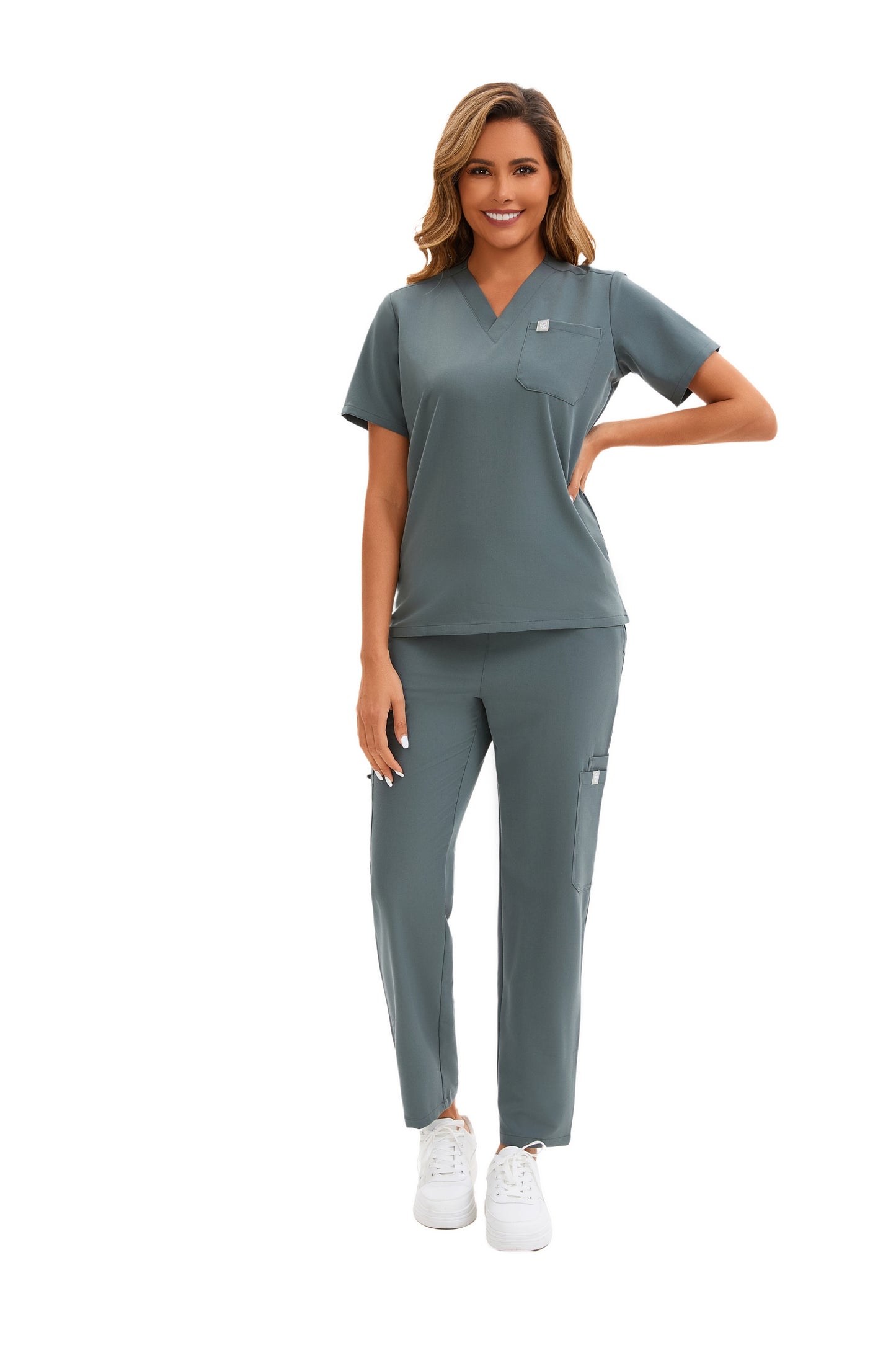 Enwinz Elena Women's One Pocket Scrub Top– Charcoal grey-Modern Fit
