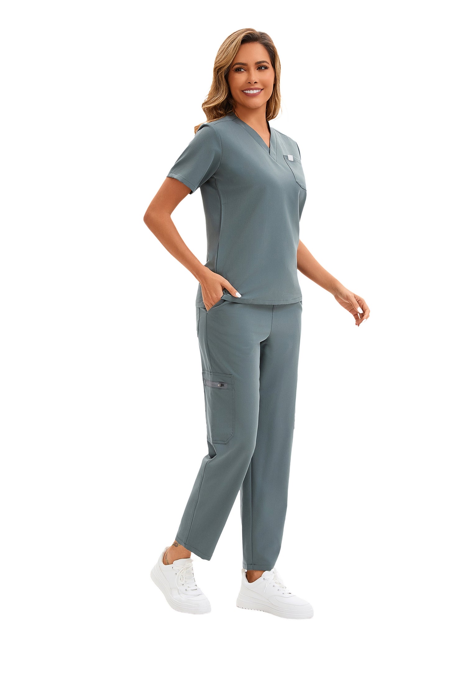 Enwinz Elena Women's One Pocket Scrub Top– Charcoal grey-Modern Fit