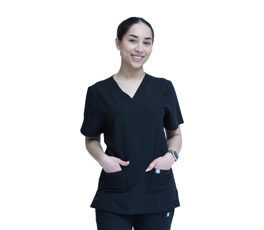 Person wearing a black scrub set on a white backgroundENWINZ Scrubs- Shop Medical Uniforms