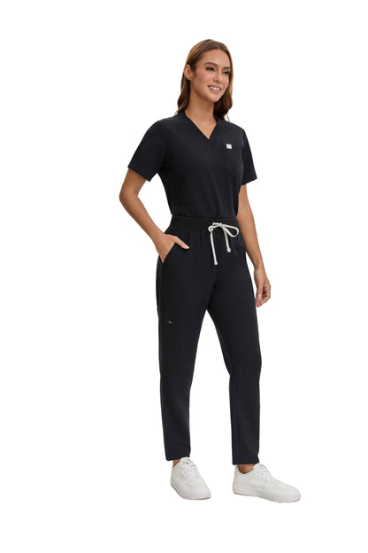 Enwinz Elena One Pocket Top Black Scrub Set