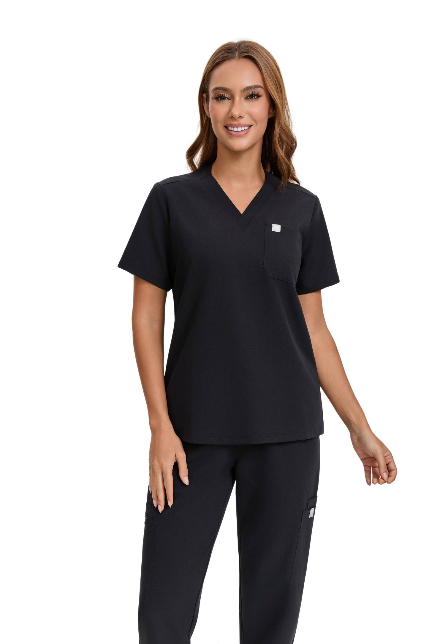 Enwinz Elena One Pocket Top Black Scrub Set
