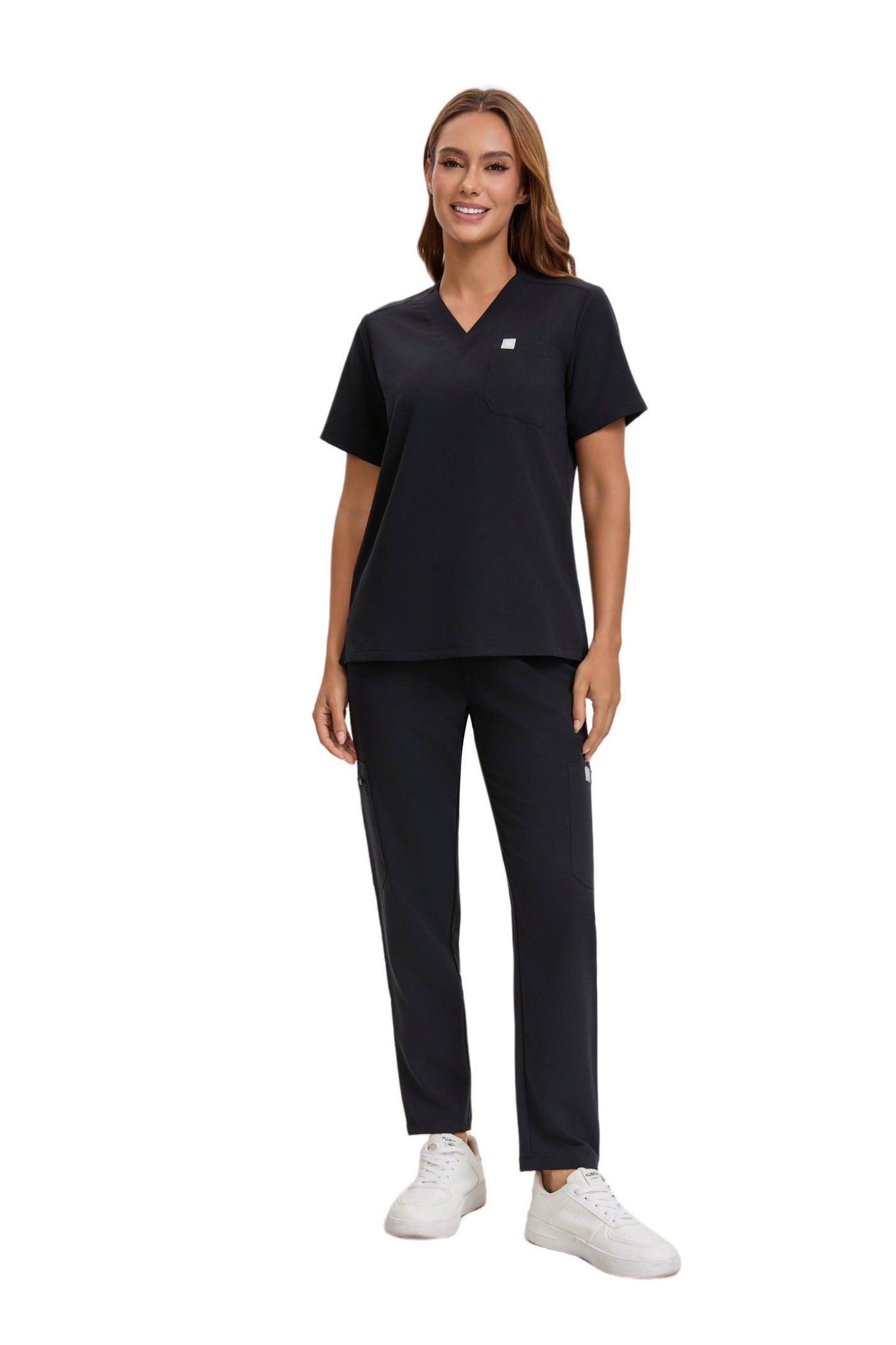 Enwinz Elena One Pocket Top Black Scrub Set