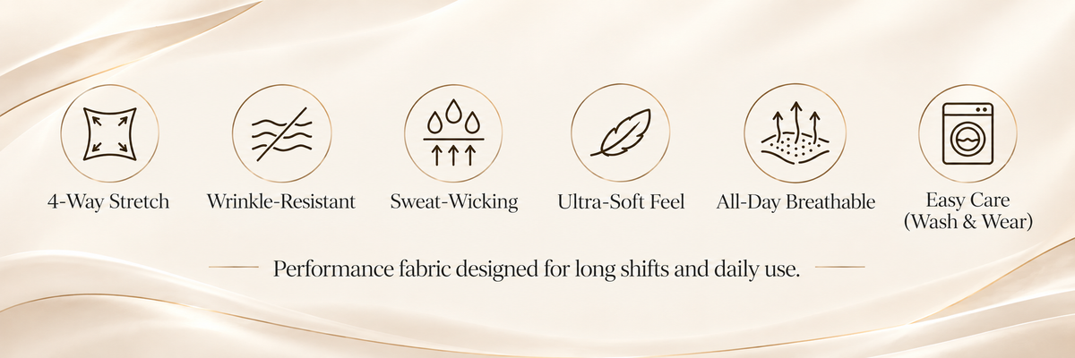 Enwinz performance scrub fabric: 4-way stretch, wrinkle-resistant, sweat-wicking, ultra-soft, breathable, easy care