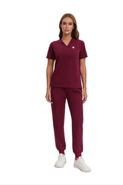 Enwinz Elena Jogger Scrub Set - Red Wine