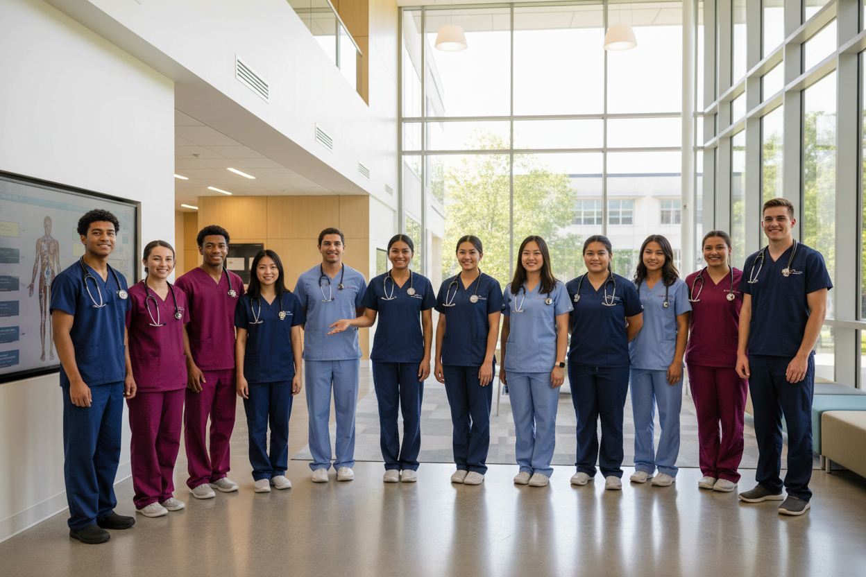 create a students page image with americans, africans, asians